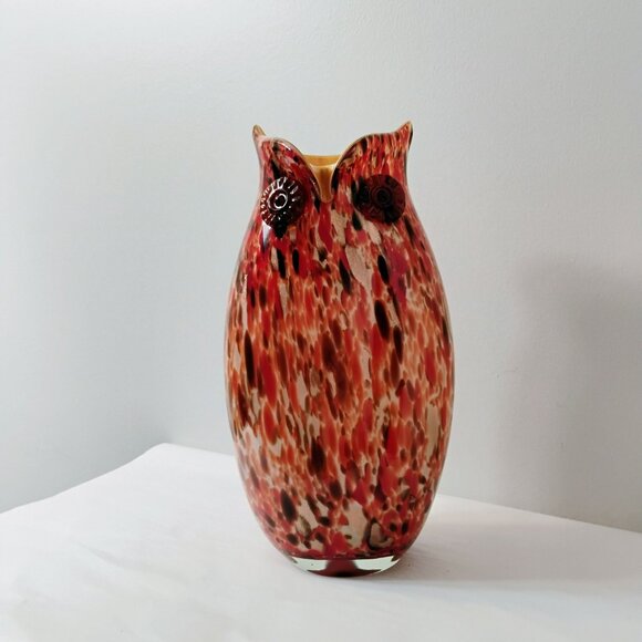 Murano Hand Blown Art Glass Owl Multicolor Vase, Colorful Bird-Shape Speckled - Picture 14 of 15